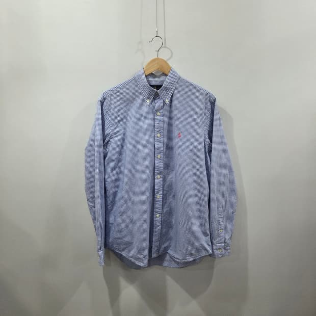 폴로랄프로렌 버튼다운 블루 깅엄체크 셔츠 L