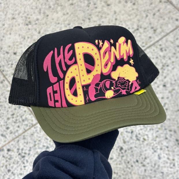 [F] 캐피탈 더 데님 다이드 프린트 트러커 캡 블랙 카키