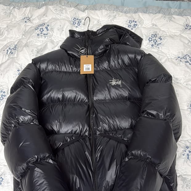 스투시 다운 파카 마이크로 립스탑 팬텀 블랙 L