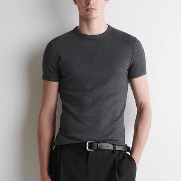 Cos 코스 슬림 리브드 코튼 티셔츠 차콜 [L]
