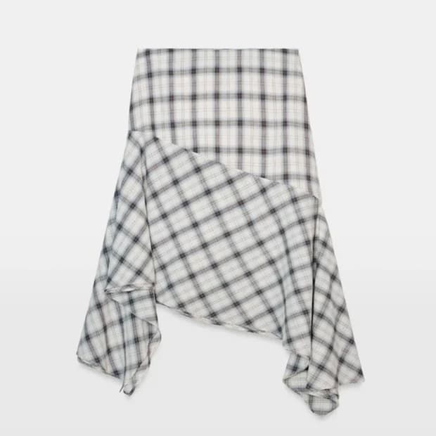 자라 언밸런스 체크 미디 스커트