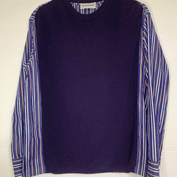 솔리드옴므 레이어드 니트 셔츠 퍼플 스트라이프 48