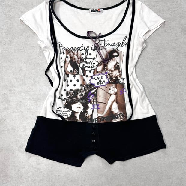 갸루 멜빵 프린팅탑