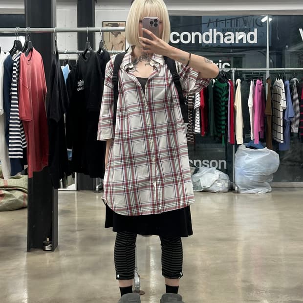 폴로 랄프로렌 체크 반팔 오버핏 셔츠