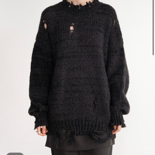 피키 소 사이어티 데미지 니트 차콜