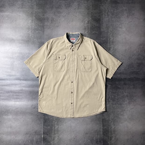 WRANGLER 랭글러 빈티지 베이지 플랩포켓 반팔 셔츠 A00759