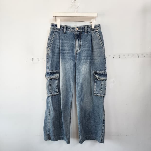 인사일런스 카고 데님 팬츠 청청 워싱