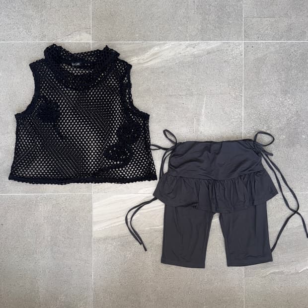 Black flower draped mesh sleeveless 