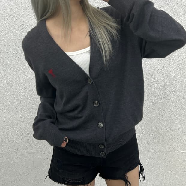 아미 하트로고 차콜 가디건 L