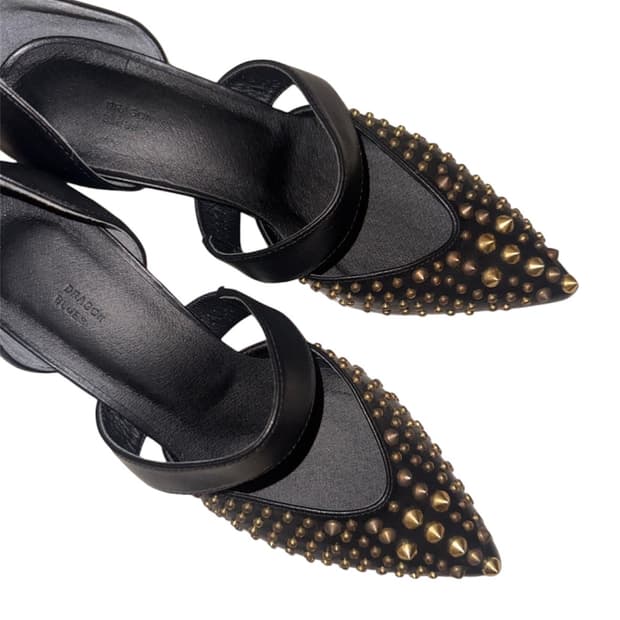 Gold Studded Leather Pumps