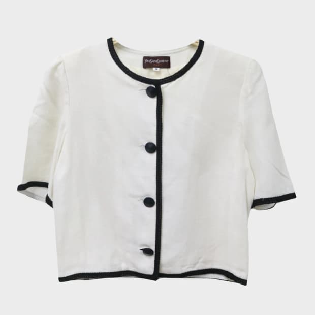 90'S 입생로랑 린넨 혼방 반크롭 자켓 65745