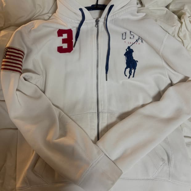 폴로 랄프로렌 빅포니 성조기 USA 화이트 후드집업 m