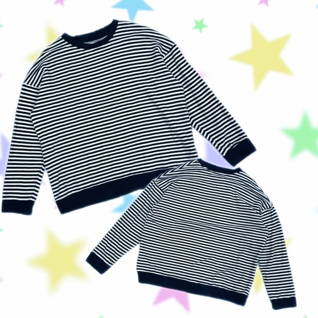 네이비 단가라 쫀쫀 맨투맨 티셔츠 보헤미안 베이직 아메카지 시티보이