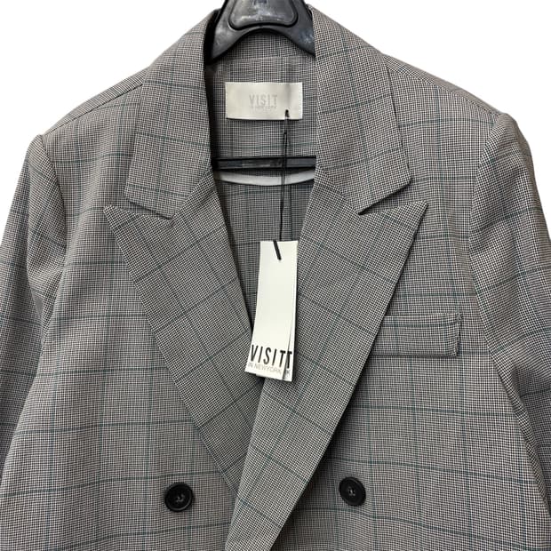 VISIT 체크 더블 블레이저 자켓