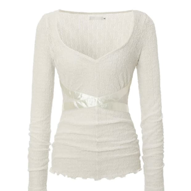 THREETIMES 쓰리타임즈 cross pearl top