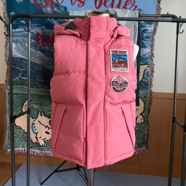 Jeep 핑크 후드 패딩 조끼 S