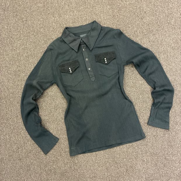 M)Japanese vintage 여성 플오버 카라 그래픽 롱슬리브(이염