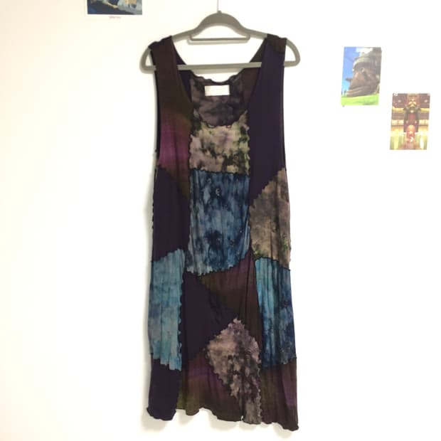 자주색 패치워크 레이어드 나시 원피스