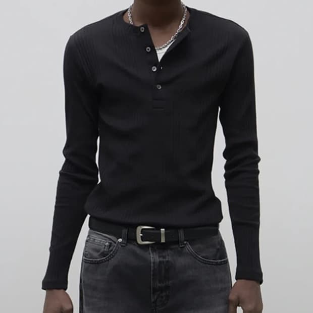 (구함)Slim Fit Henley Neck Long Sleeve