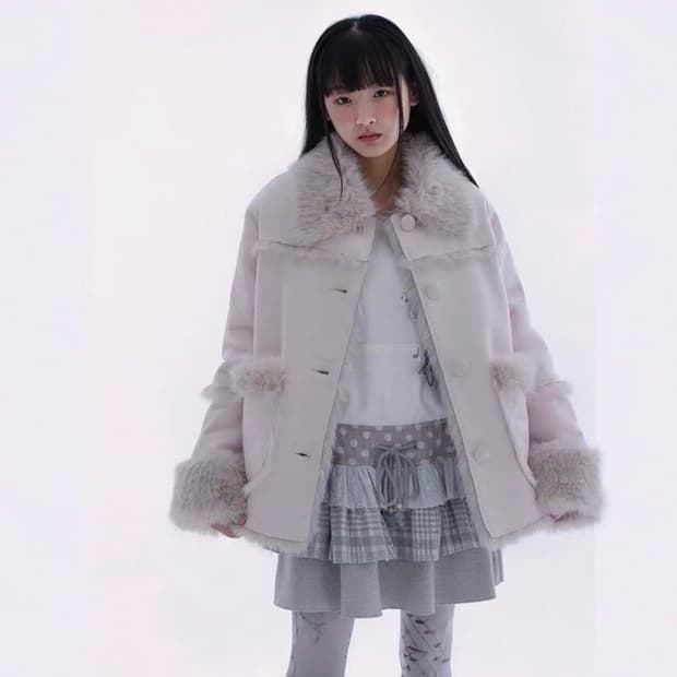 허그유어스킨 시어링 무스탕 자켓 핑크