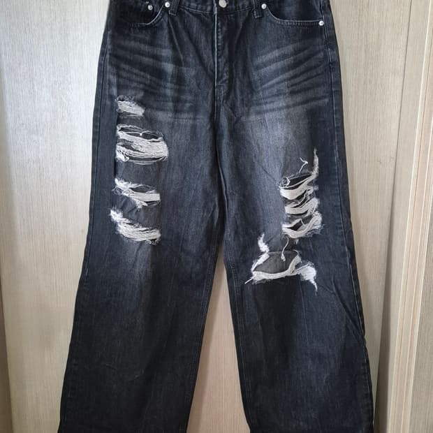 [M]락케이크 ROCKCAKE 와이드 데미지 데님 진