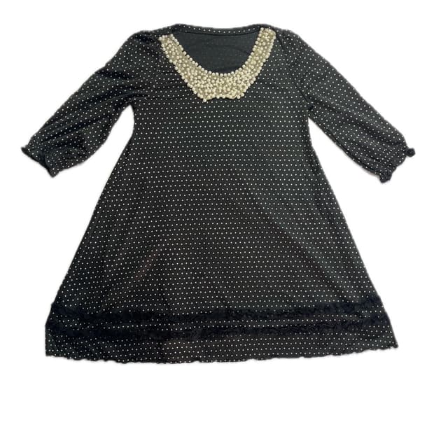 여성 물방울 무늬 진주 검정 원피스 중고 구제 빈티지