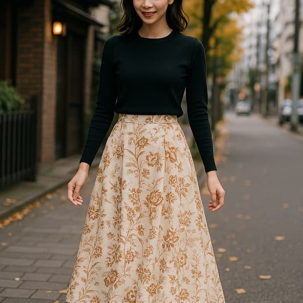 JPN un dix cors 플라워 플레어 스커트