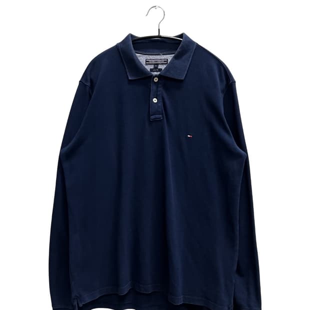 (L) 타미힐피거 스몰패치로고 긴팔 카라 티 네이비
