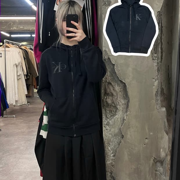 캘빈클라인 기모 후드집업 블랙 S #csz3782
