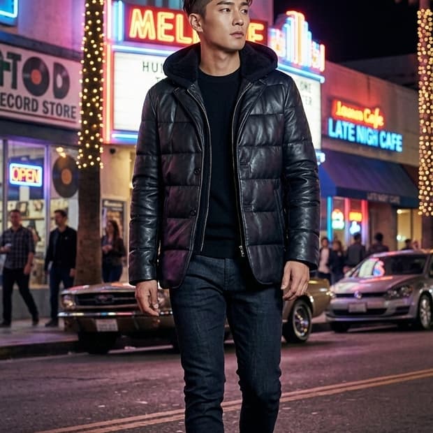 바쏘옴므 블랙컬러 프리미엄 천연 양가죽 구스다운 자켓