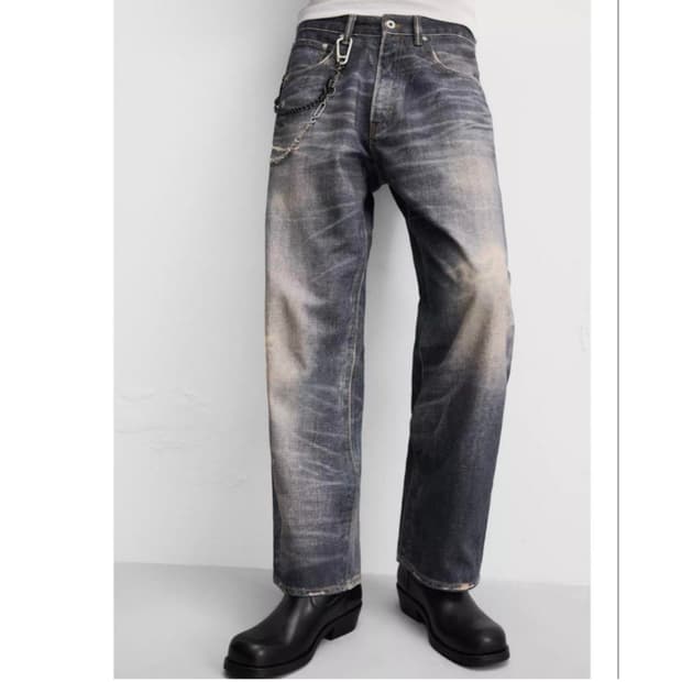 새제품30)자라 서울에디션 프린티드 빈티지 워시드 배기핏 진 데님 청바지