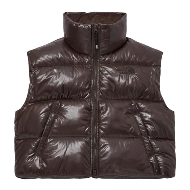 노스페이스 화이트 라벨 글로시 다운 베스트 패딩 조끼 브라운