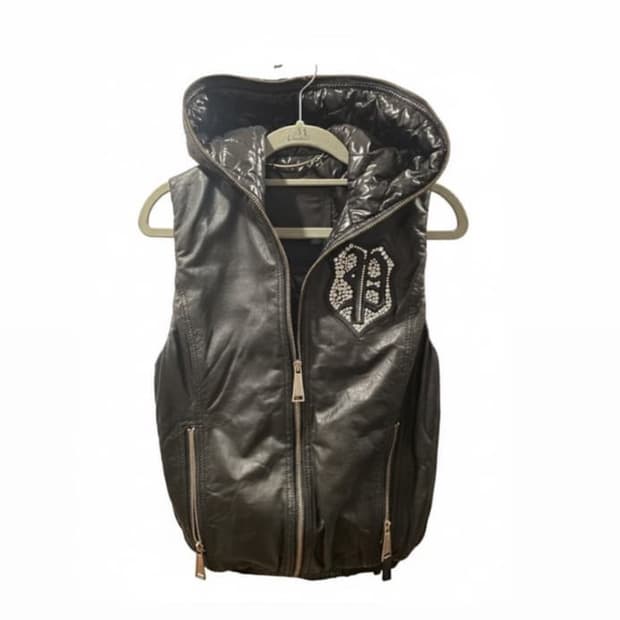 필립플레인 스컬 블랙 레더 베스트 조끼