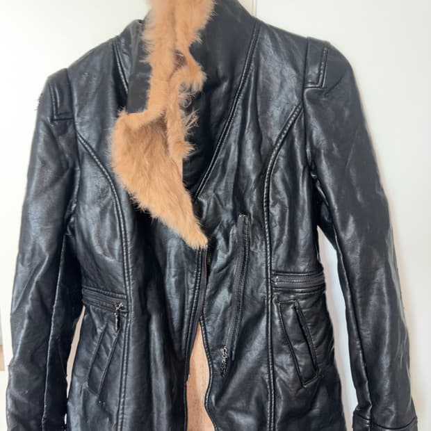 일본 빈티지 하이넥 가죽재킷 언발란스 