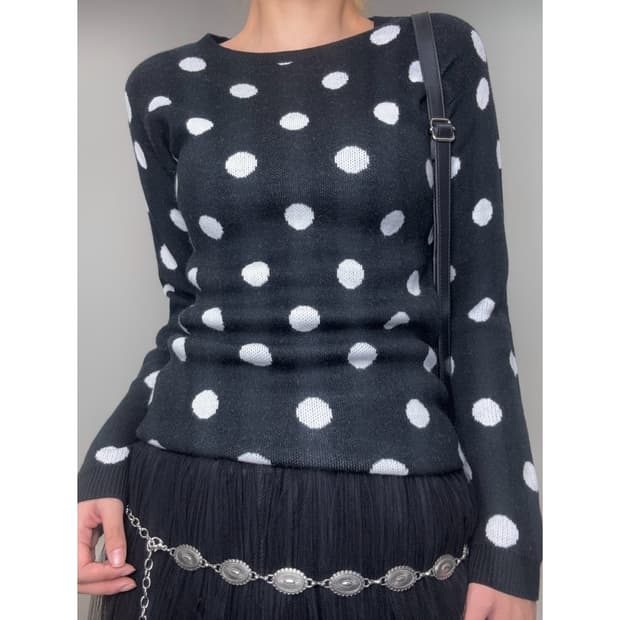 빈티지 블랙 도트 니트