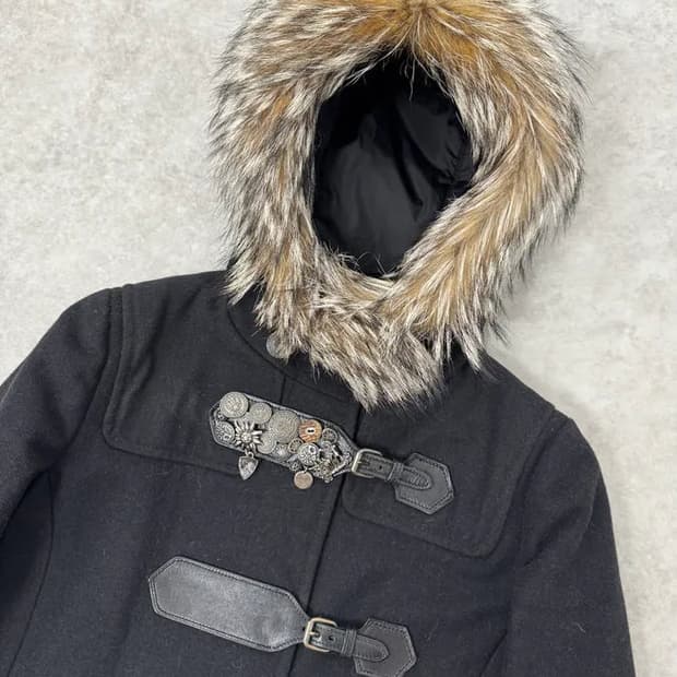 [정품] 프라다 그라데이션 레더 퍼 후드  더플 코트 M 