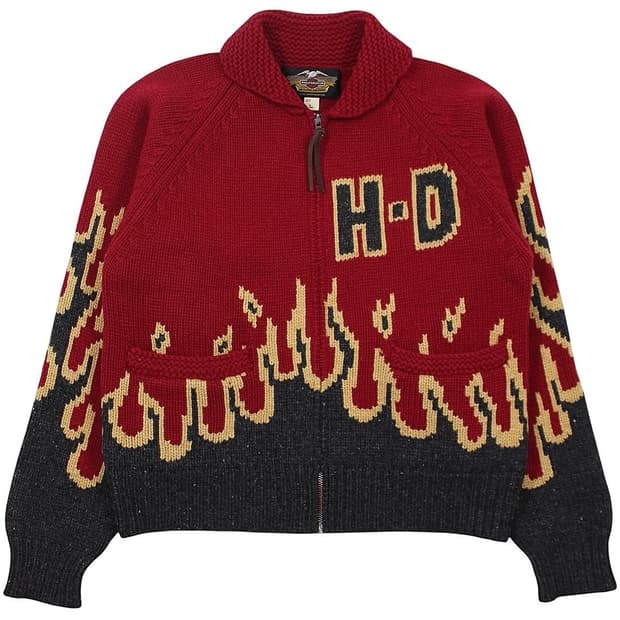 1990s 할리데이비슨 플레임 울 코위찬 집업 스웨터 빈티지