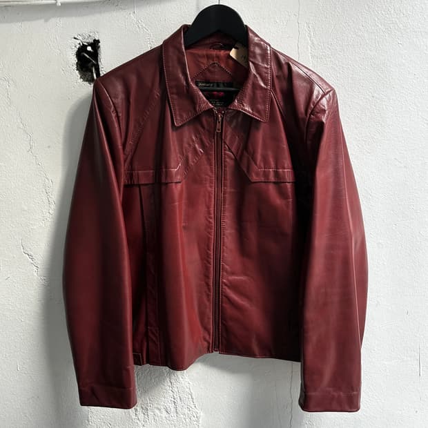 80's 빈티지 버건디 크롭 레더 자켓 라이더 자켓 파이트클럽st