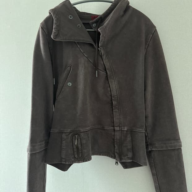 ASYMMETRIC HOODIE ZIP-UP_PURPLE BROWN M