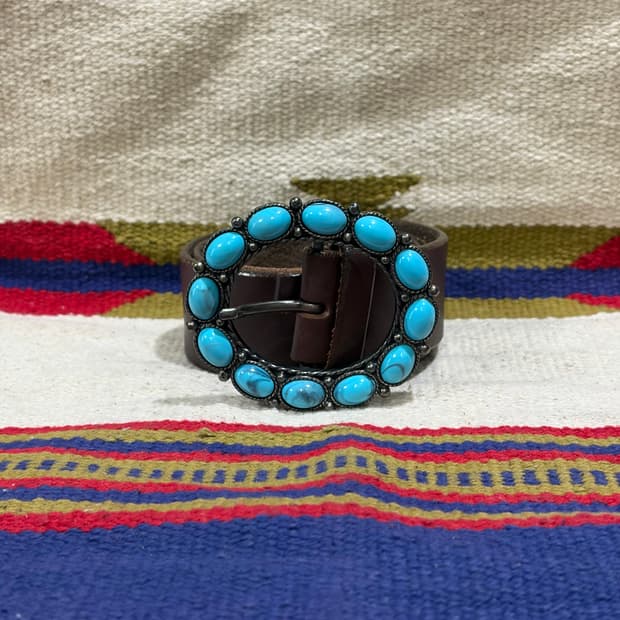 Western terquiose leather belt 웨스턴 콘쵸 벨트