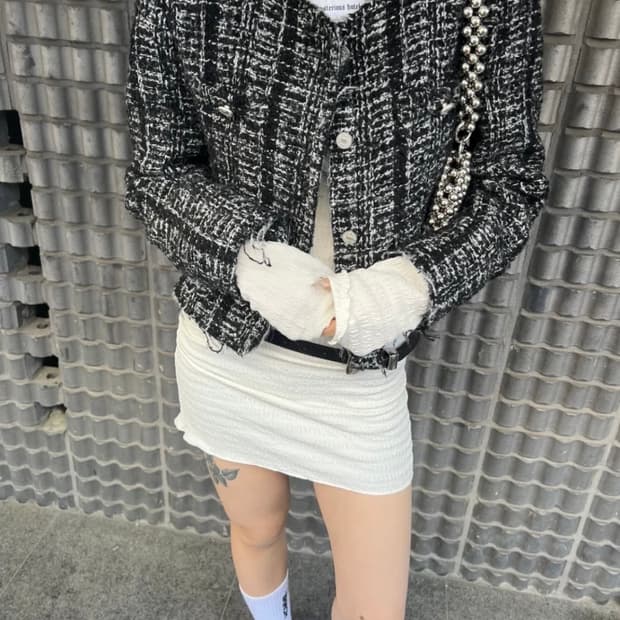 더미스테리어스호텔 트위드 자켓 블랙