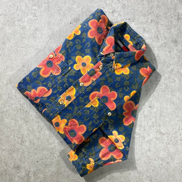 [L] 90s 타미힐피거 플라워 패턴 데님 셔츠