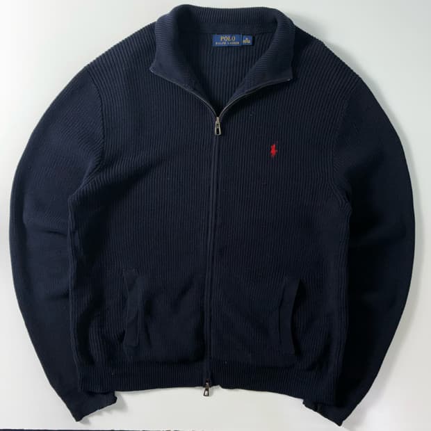 Polo  폴로 랄프로렌 자수 코튼 네이비 투웨이 니트 집업