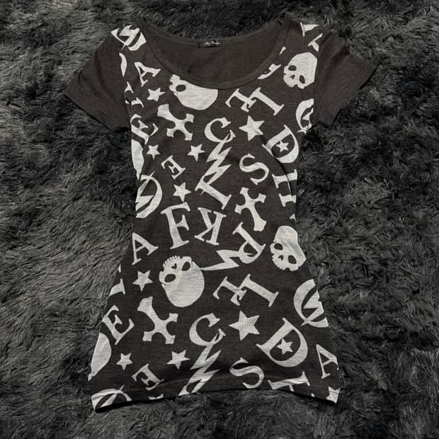 sky bomber 키치해골패턴 반팔 티셔츠