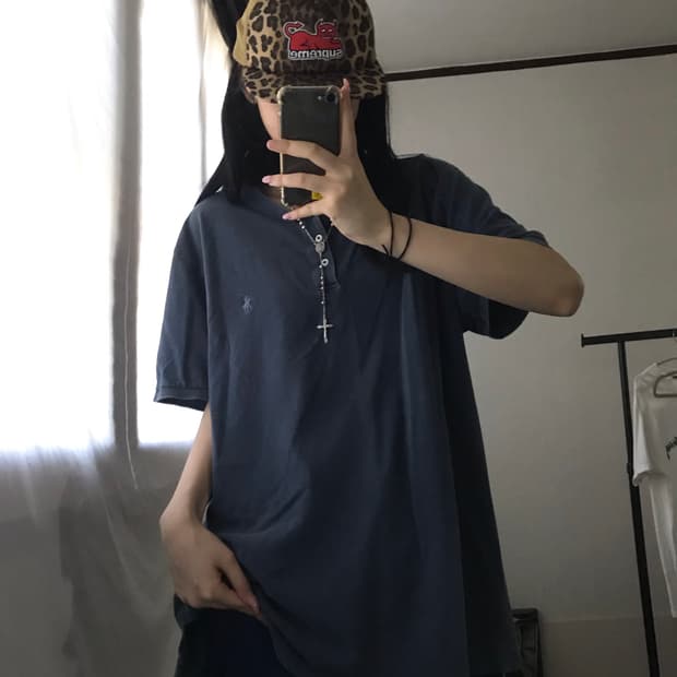 폴로 네이비 버튼 반팔티셔츠
