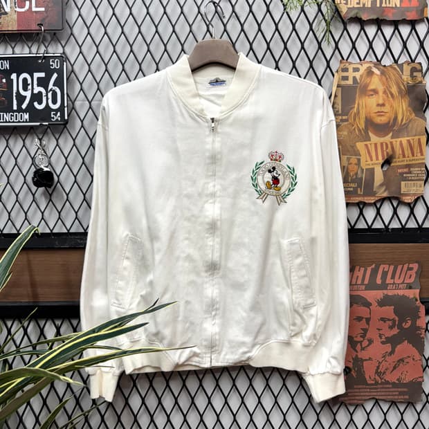 80s 도쿄 디즈니랜드 블루종 전면 미키마우스 로고 포인트 화이트