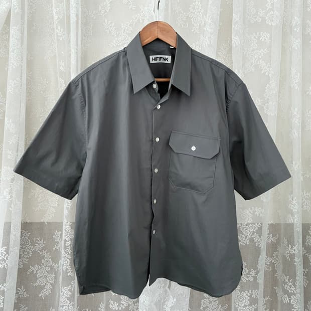 M) 하이파이펑크 포켓 릴렉스드 하프 셔츠 차콜