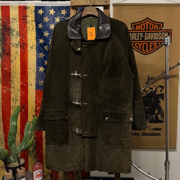 Made Italy 빈티지 스웨이드 파이어맨 코트 자켓 레더 N252