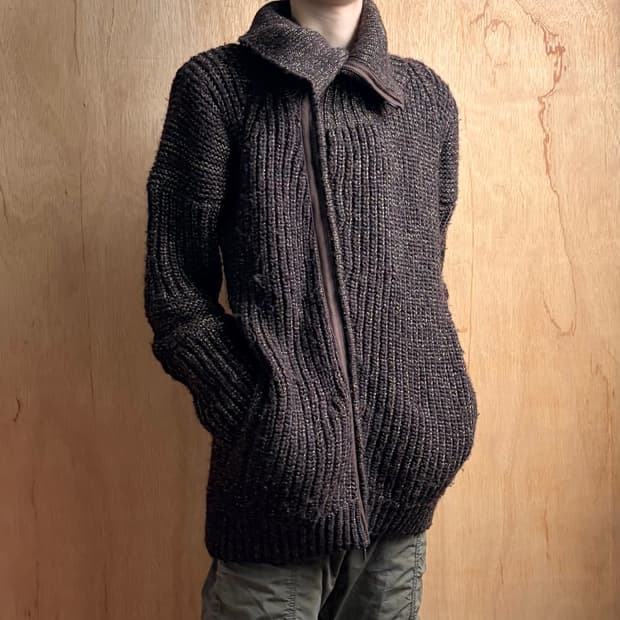 랑방 하이넥 사선 집업 니트 가디건