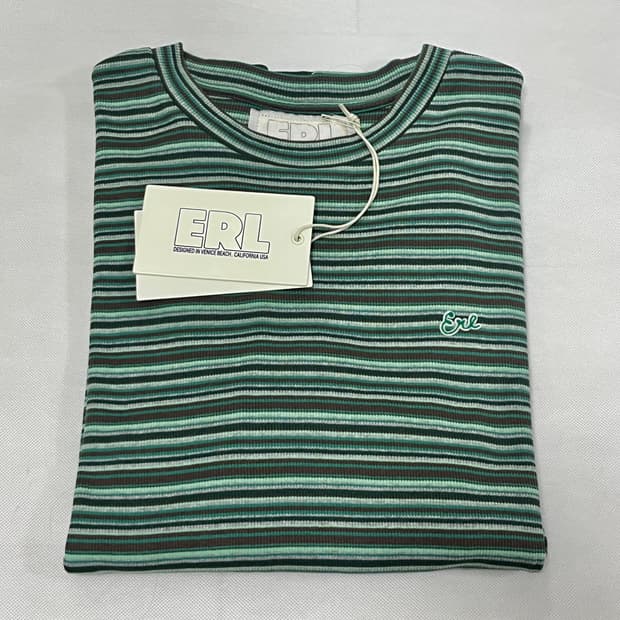 [M,L,XL]이알엘 ERL 25fw 스트라이프 롱 슬리브리스 탑/그린